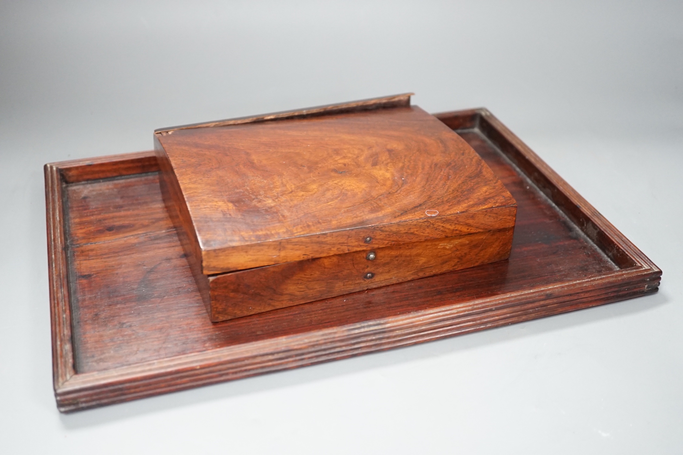 A Chinese huanghuali tray and a similar dome top games box, Qing dynasty (2)